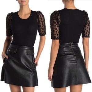 Good Luck Gem Black Bodysuit with Sheer Polka Dot Sleeves - NWOT